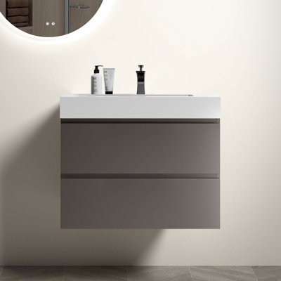 Meuble-lavabo moderne - 30 po gris, grand rangement avec glissières de tiroir silencieuses, meuble-lavabo mural au design élégant gris: tactile et action