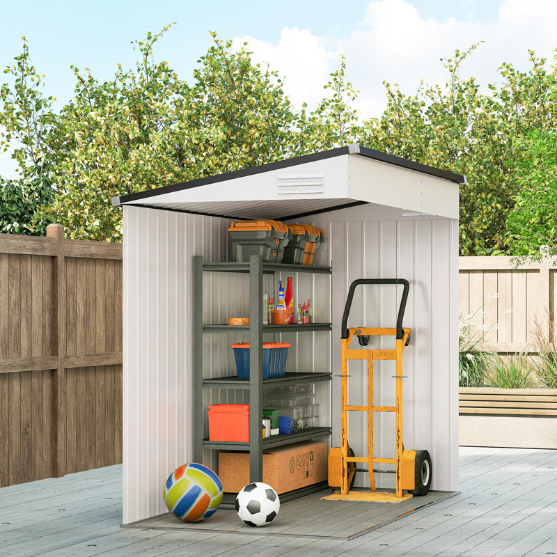 Remise d'extérieur avec verrou 4,3 'x 6,3' gris foncé, H 72,75 po x l 51,25 po x P 71,75 po, Blanc