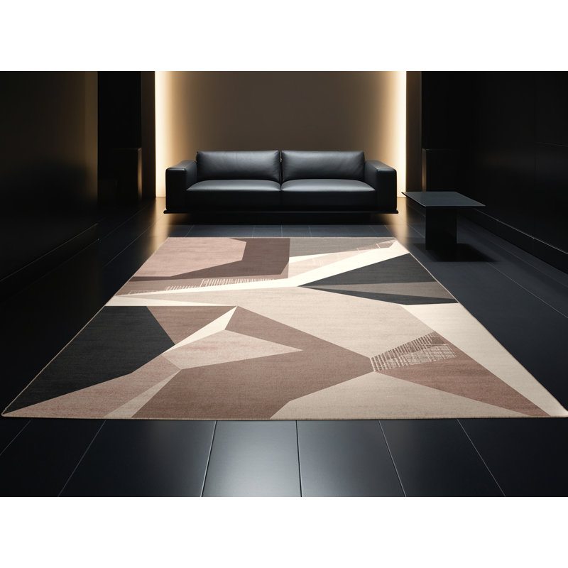 Machine Washable Patterns And Textures Modern Geometric Shapes Rug in Gray – Beige Binding, 8' Round