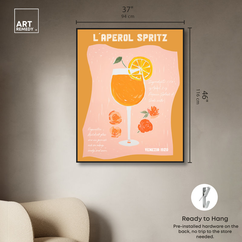 Art mural rétro Aperol Spirz par Art Remedy, Cadre noir, H 46 po x l 37 po