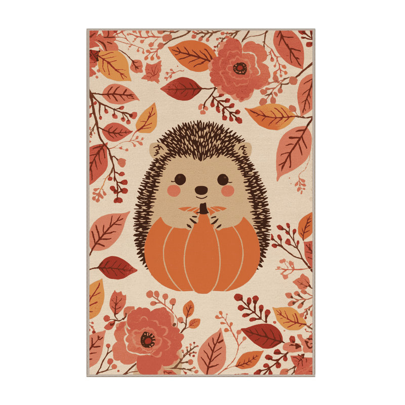 Tapis abstrait moderne et contemporain lavable à la machine Rhawnhurst Thanksgiving en beige - reliure beige, 7 x 9