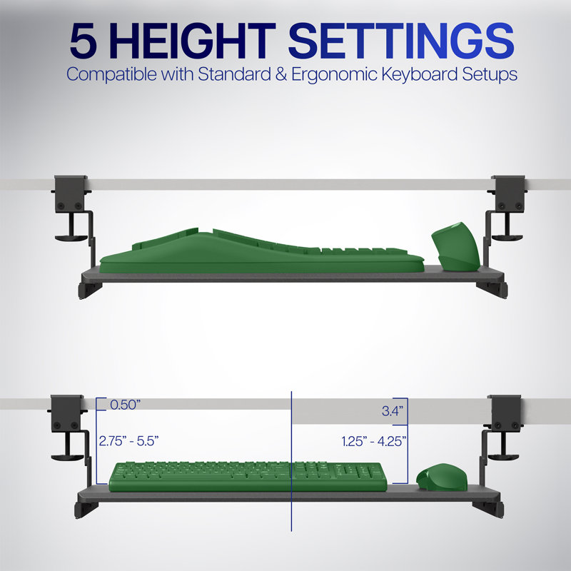 Light Wood Adjustable Under Desk Keyboard Tray with White Clamps