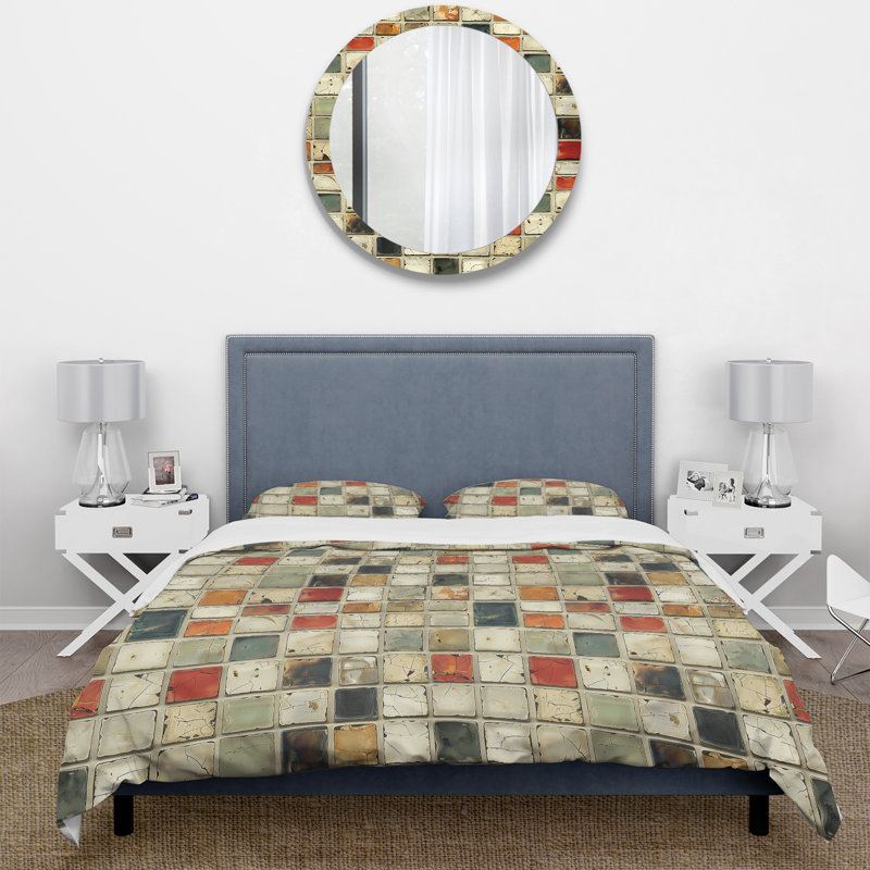 Ensemble de housse de couette beige et orange Midcentury Mosaic I - Midcentury