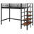 Metal Loft Bed With Upper Grid Storage Shelf And Lateral Storage Ladder-345866829