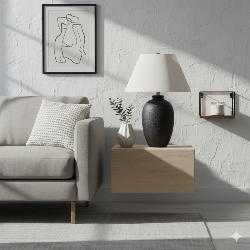 Lighting, H 24 po, lampe de table, céramique noire, abat-jour ivoire / crème, moderne
