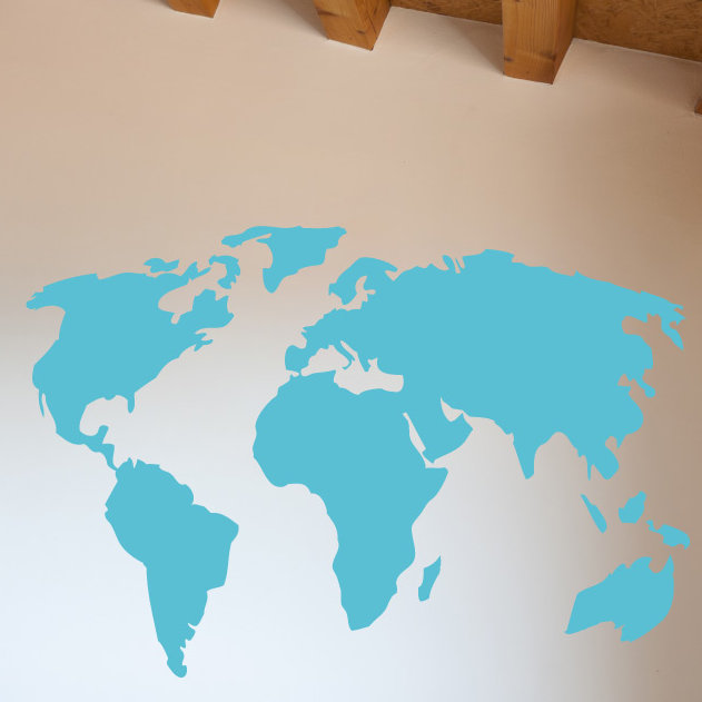 Décalcomanie murale carte du monde, H 22 po x l 32 po x P 0,01 po, Bleu geyser
