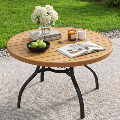 Table de salle à manger ronde de 47 pouces (119 cm) en bois naturel, pour intérieur et extérieur.