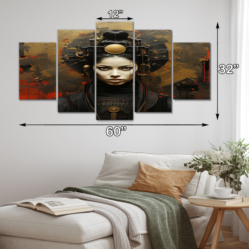  «Japon Art Silent Samurai Woman I - Art mural japonais - 5 panneaux