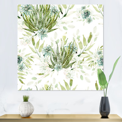 Cactus et plantes grasses sur blanc - peinture sur toile