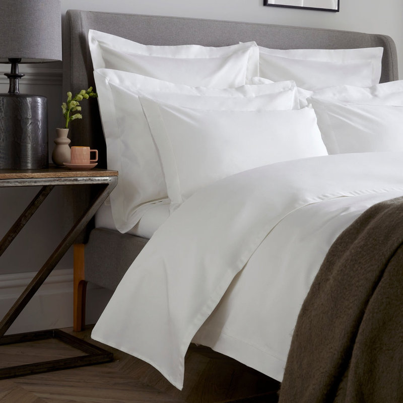 Luxury 800 Thread Count Contrast Wide Border Sateen Duvet Cover, Super King, White/White