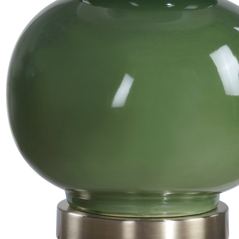 Gourd Ceramic Table Lamp with Brass Accents, Green