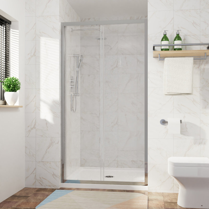 Kalena 1025mm W x 1900mm H Single Sliding Framed Shower Door with Glass, Chrome