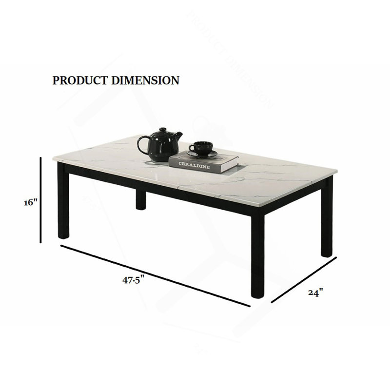 Ensemble de table contemporaine 3 pièces à finition blanche 1 table basse 2 tables de bout Faux marbre avec pieds en bois