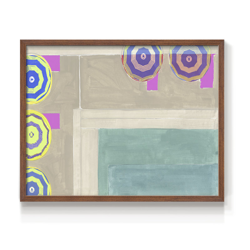 Au bord de la piscine III - Reproduction encadrée - Restickable, H 22 po x l 28 po, Noyer