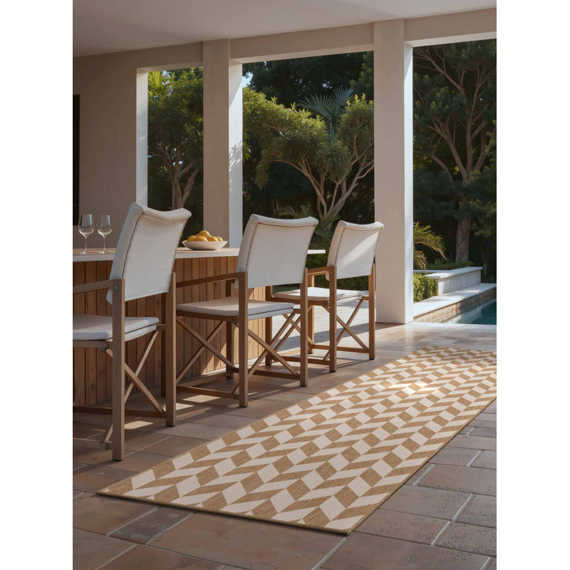 Dequavion Runner 80 cm x 200 cm Geometric Indoor / Outdoor Area Rug, Tan
