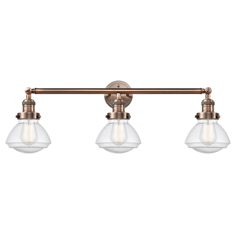 Éclairage pour salle de bain 3 lumières Chesterville, Ampoule incandescente rétro de 60 watts, Blanc mat, Cuivre antique