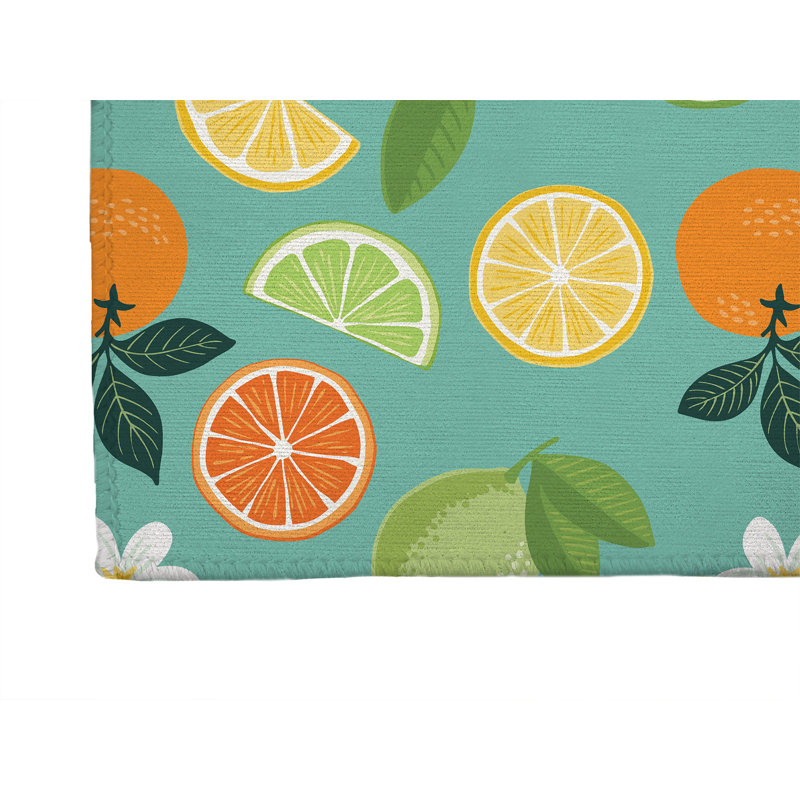 Tapis de sol antidérapant Sunny Citrus, L 36 po x P 24 po, Sarcelle