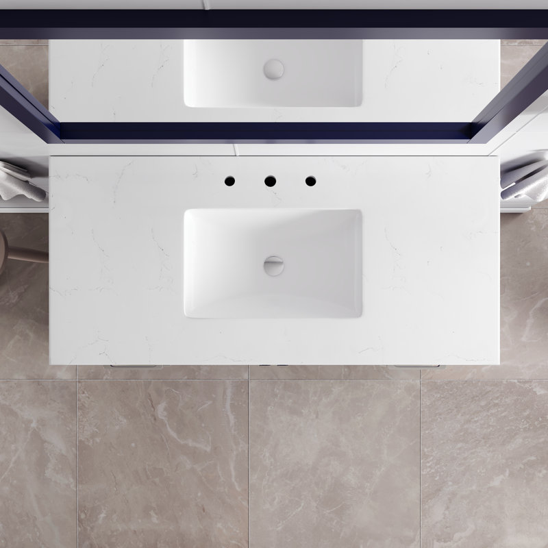 Aberdeen 42 In. Blue Single Sink Bath Vanity With Carrara Quartz Top And Undermount Porcelain Sink