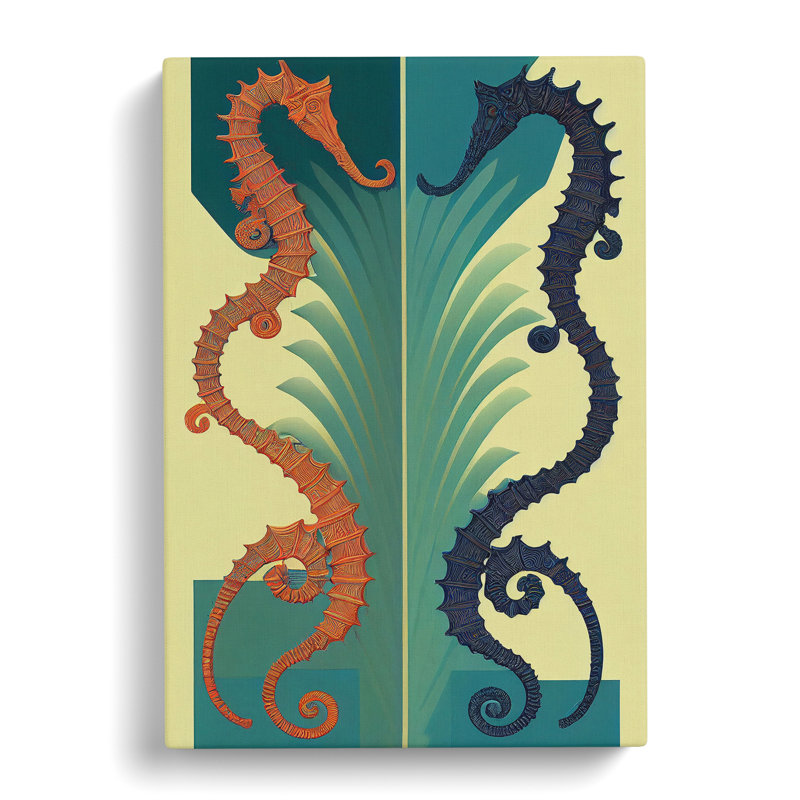 Two Seahorses - Wall Art, Wrapped Canvas, 50cm H x 35cm W x 3cm D, No Matte