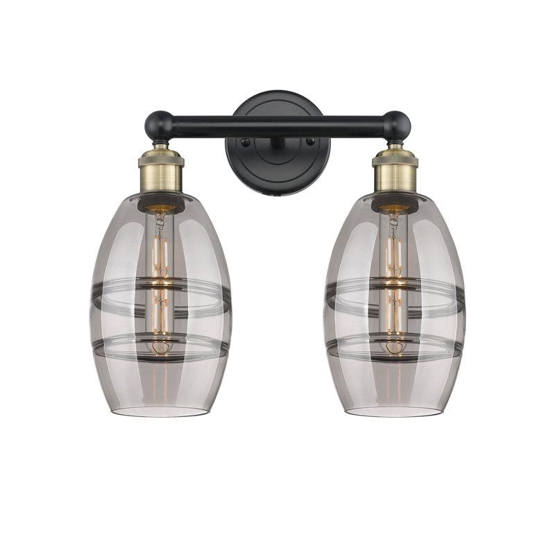Éclairage pour meuble-lavabo à 2 lumières Kusham, Gris fumée clair, Laiton antique noir