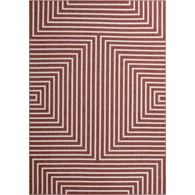 Tapis contemporain de couleur rouge rouille Odawa, Rectangle 10 pi x 14 pi 1 po