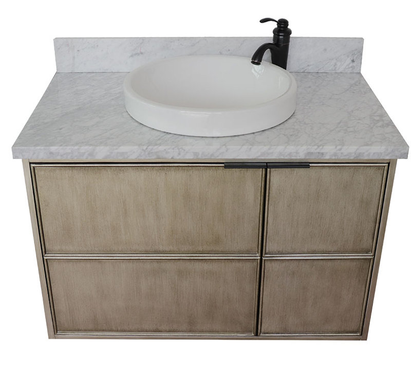 37'' Single Bathroom Vanity with Granite Top, White Carrara