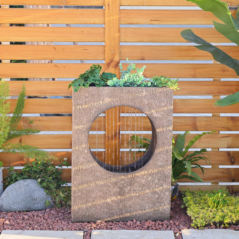 Mariacristina Hand Crafted Weather Resistant Floor Fountain with Light, Gold