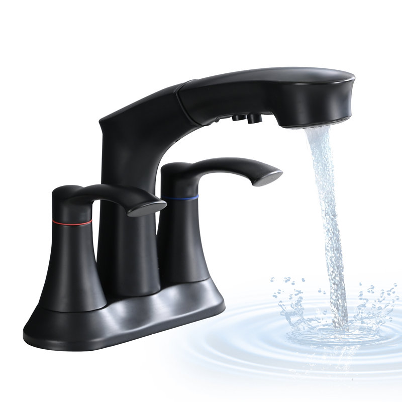 Stainless Steel Pull-out Spray Faucet - 3-hole  2 Handle  Cold And Hot Water Faucet, Matte Black