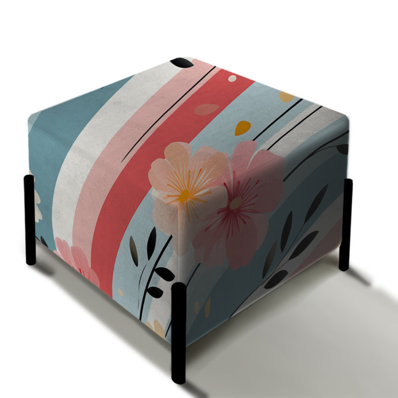 Rétro motif pastel à rayures et fleurs - repose-pieds carré rayé