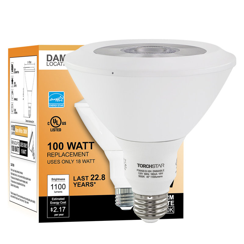 Ampoule DEL PAR38 18 W à intensité variable, 120 W Eqv. Projecteur, 3000K blanc chaud 1250LM