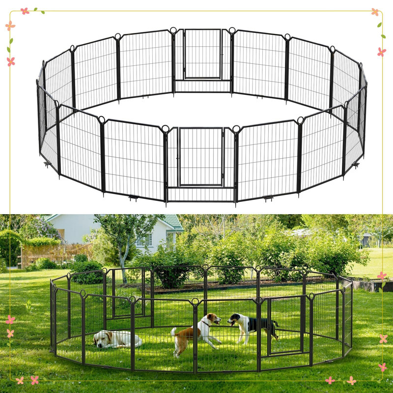 Très grand parc portatif pour chien, 16 panneaux réglables 40 po avec barrière, parfait pour les moyennes et grandes races, rangement facile