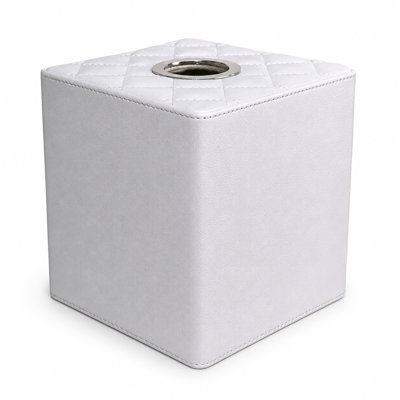 White Tufted Leather & Steel Tissue Box Cover