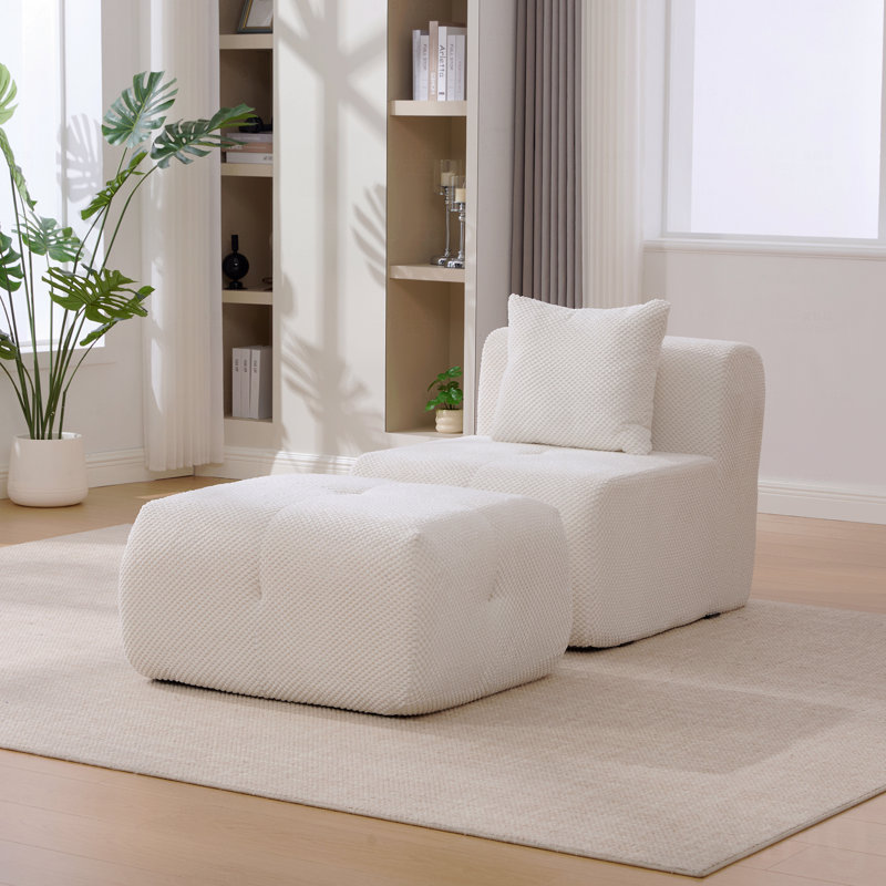Fauteuil d'appoint sans accoudoir avec repose-pieds, Ivoire ivoire