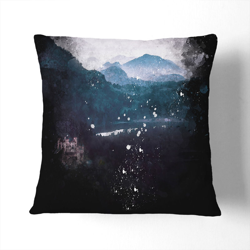 Hohenschwangau Castle Paint Splash Cushion with Filling, 40cm H x 40cm W x 15cm D