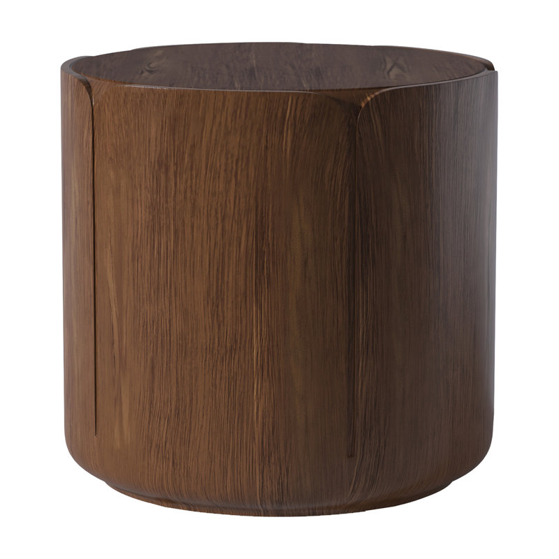 Table d'appoint intérieure ronde 19,29 po H, tabouret de jardin moderne en grain de bois, robuste MGO (oxyde de magnésium) imperméable, table sans assemblage pour patio, jardin, cour arrière, salon (brun)