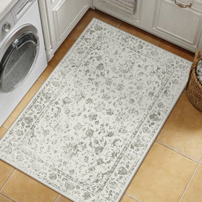 Tapis floral lavable à la machine avec envers antidérapant