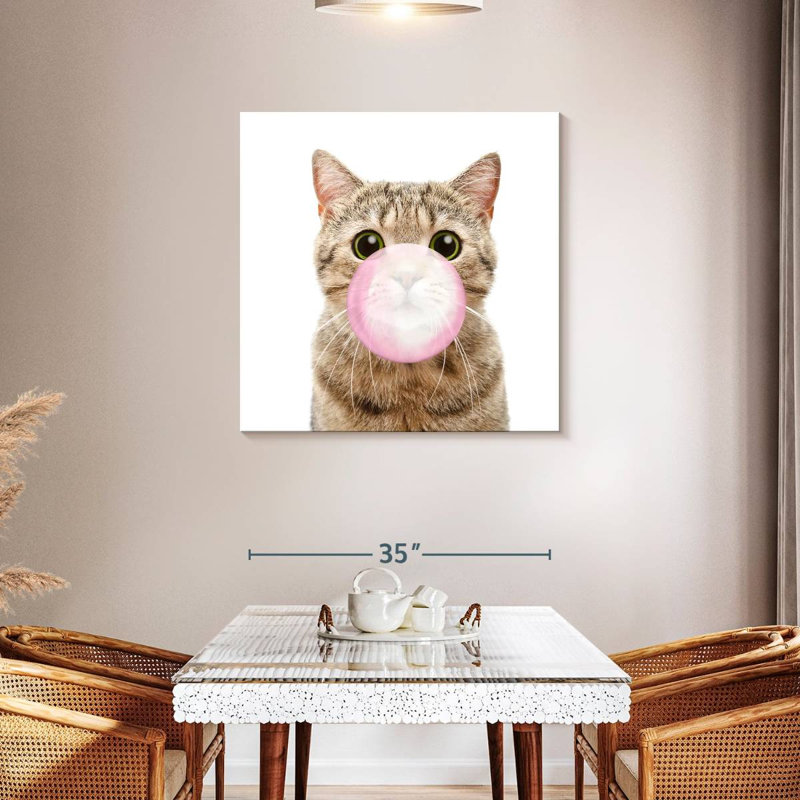 Bubble Gum Kitty - Impression sur toile tendue, H 36 po x l 36 po x P 1,25 po