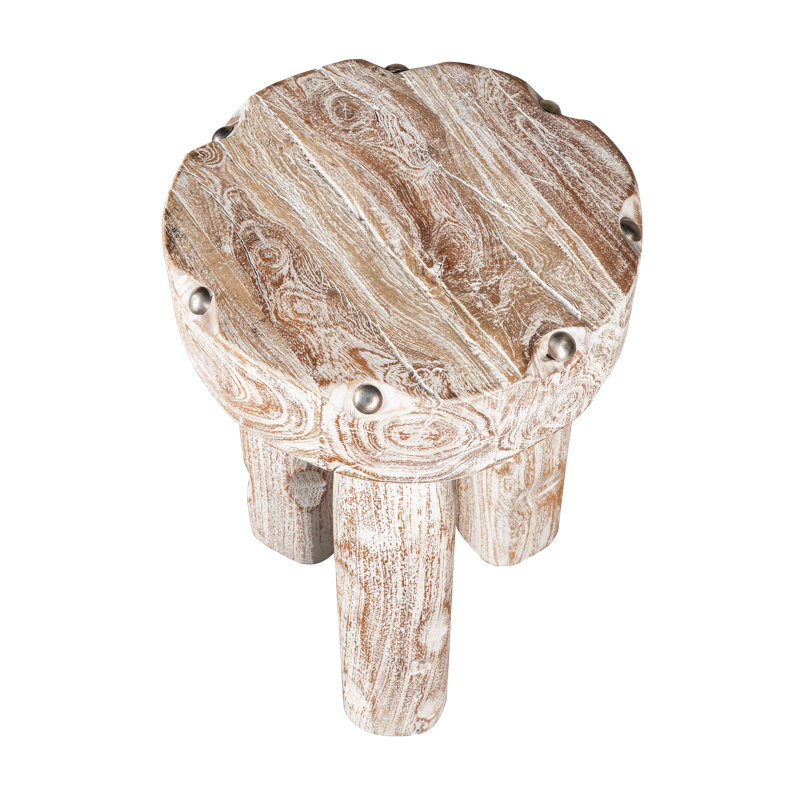 Nordic Driftwood Stool ~ With its weathered whitewash finish and sculptural form, this 100% reclaimed bleached wood stool evokes the raw beauty of coastal driftwood and Scandinavian minimalism.