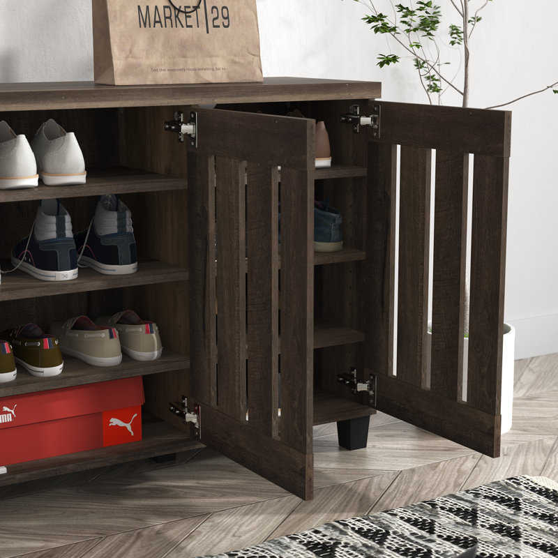 Baron 16 Pair Shoe Storage Cabinet, Dark Dusty Oak