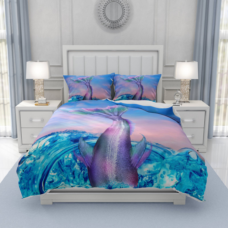  Ensemble de housse de couette Mermaid Splash, Housse de couette simple et 2 taies décoratives