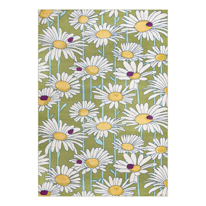 Tapis vert à motif floral Saegertown, Rectangle de 10 pi x 14 pi