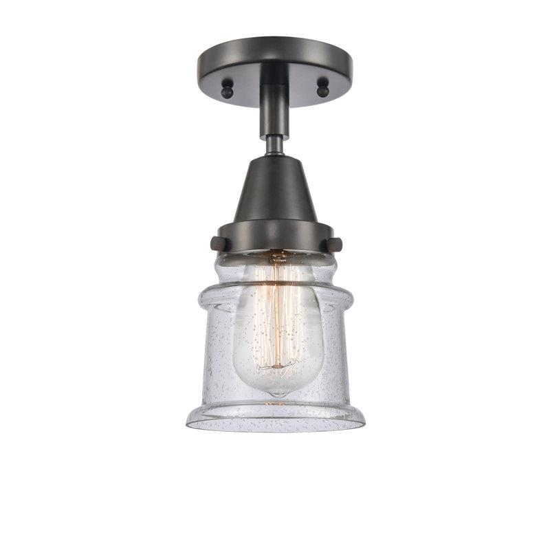 Alvi Glass Semi Flush Mount, 10" H x 5.25" W x 5.25" D, Seedy, Matte Black