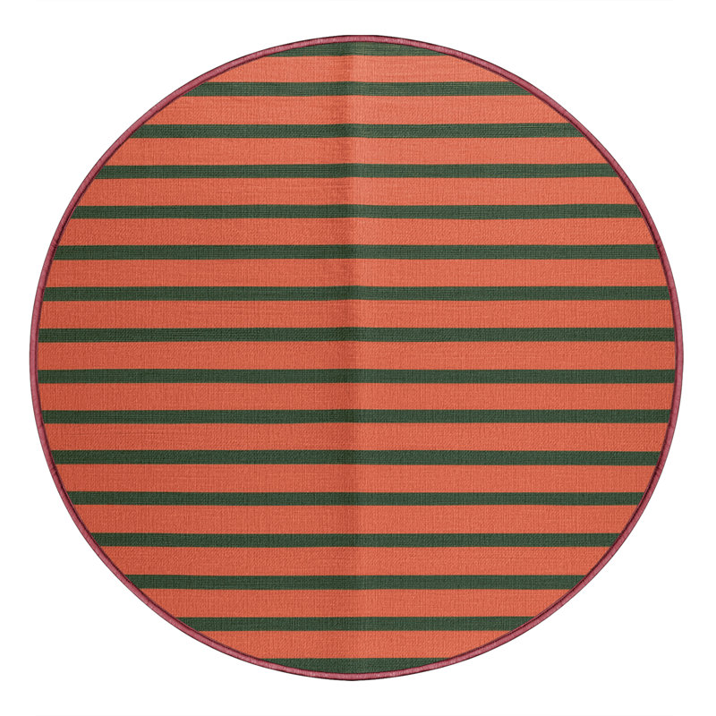 Tapis brun à rayures horizontales lavable à la machine, Rond 3 pi