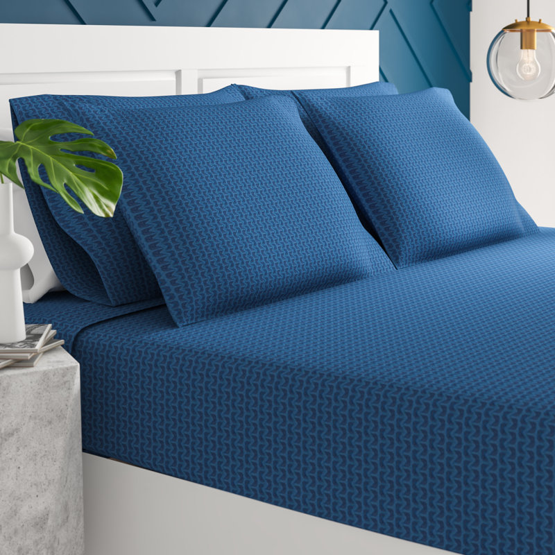 Ensemble de draps 6 pièces, Bleu marine, Ensemble de draps pour grand lit + un drap-housse 