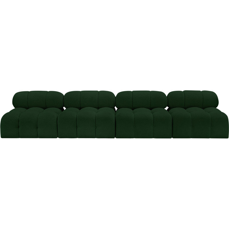 Ames Upholstered Sofa, Green Boucle Fabric, 4 Armless