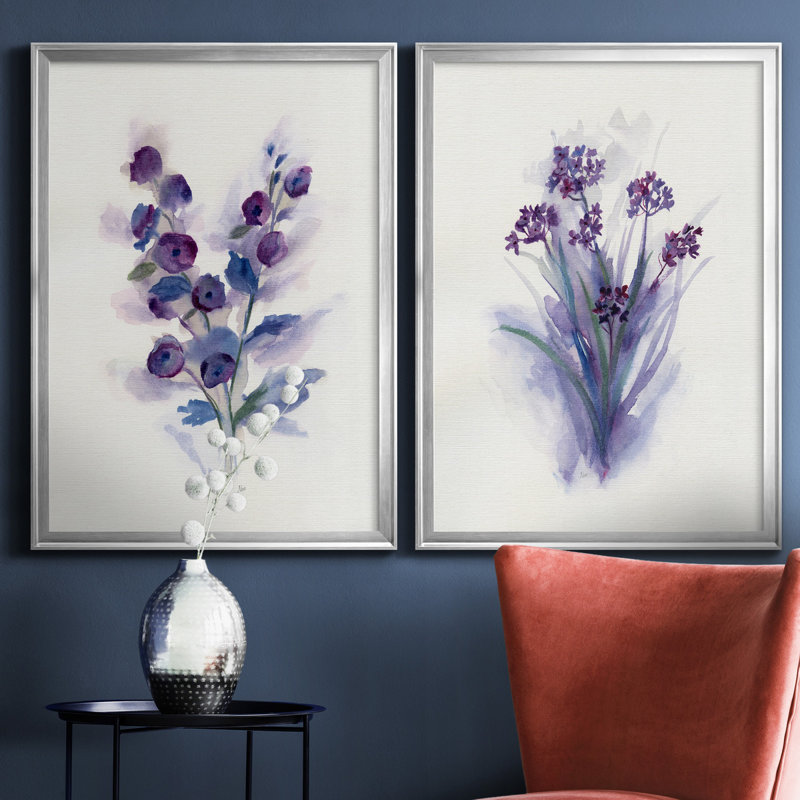 «Pretty in Purple I», ensemble de 2 reproductions d'art, H 18,5 po x l 49 po x P 1,5 po, Toile encadrée argentée