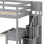 Lit mezzanine avec tiroirs de rangement, bureau et escalier, tablettes