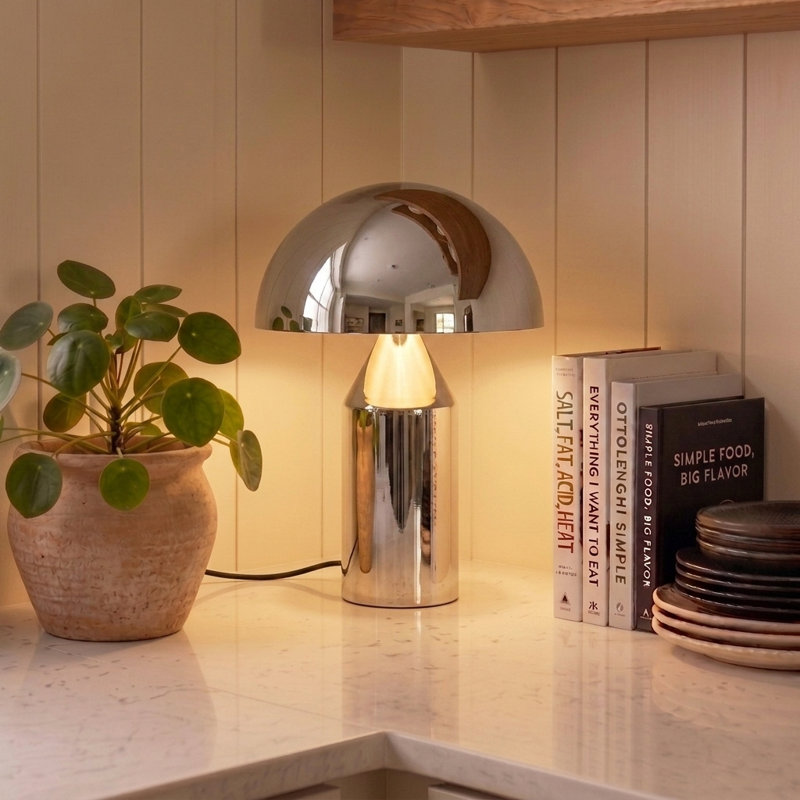 Venus Lampe de table à dôme moderne à intensité variable avec finition chromée argentée, Chrome