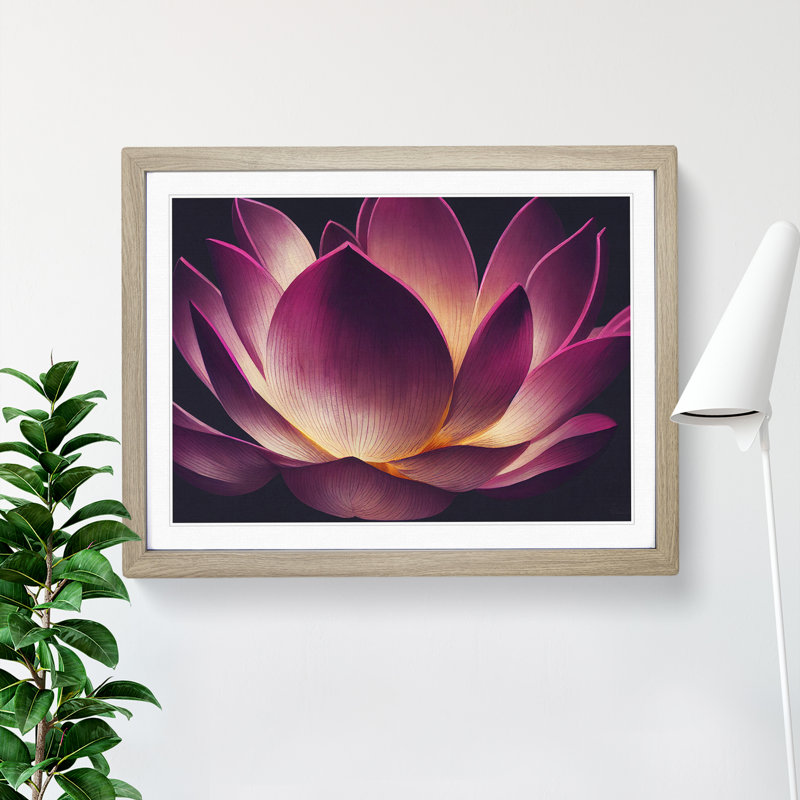 Awe Inspiring Lotus Flower - Single Picture Frame Print, 46cm H x 64cm W x 2cm D, Oak Framed