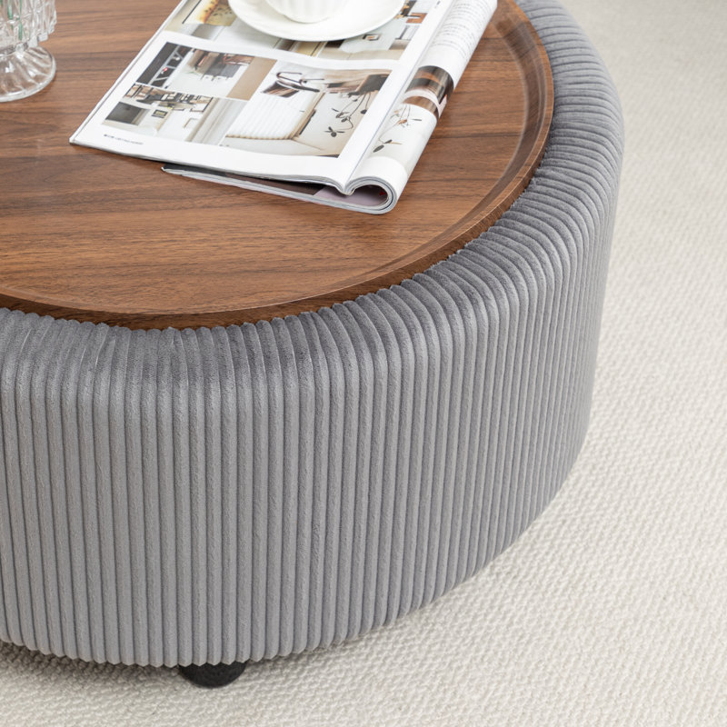 Pietsch Round Coffee Table with Storage, Gray Corduroy